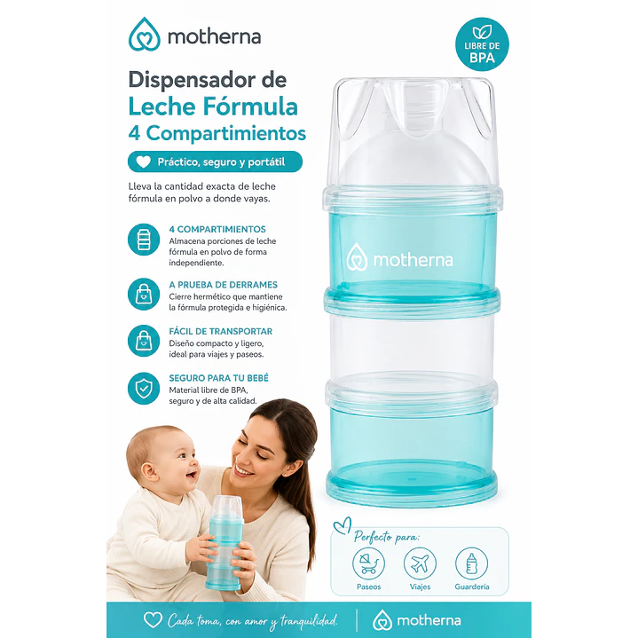 Dispensador De Leche Fórmula Motherna 4 Compartimientos 6