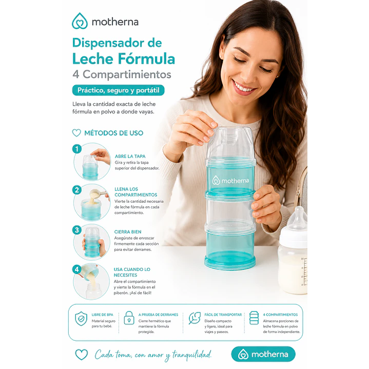 Dispensador De Leche Fórmula Motherna 4 Compartimientos 5