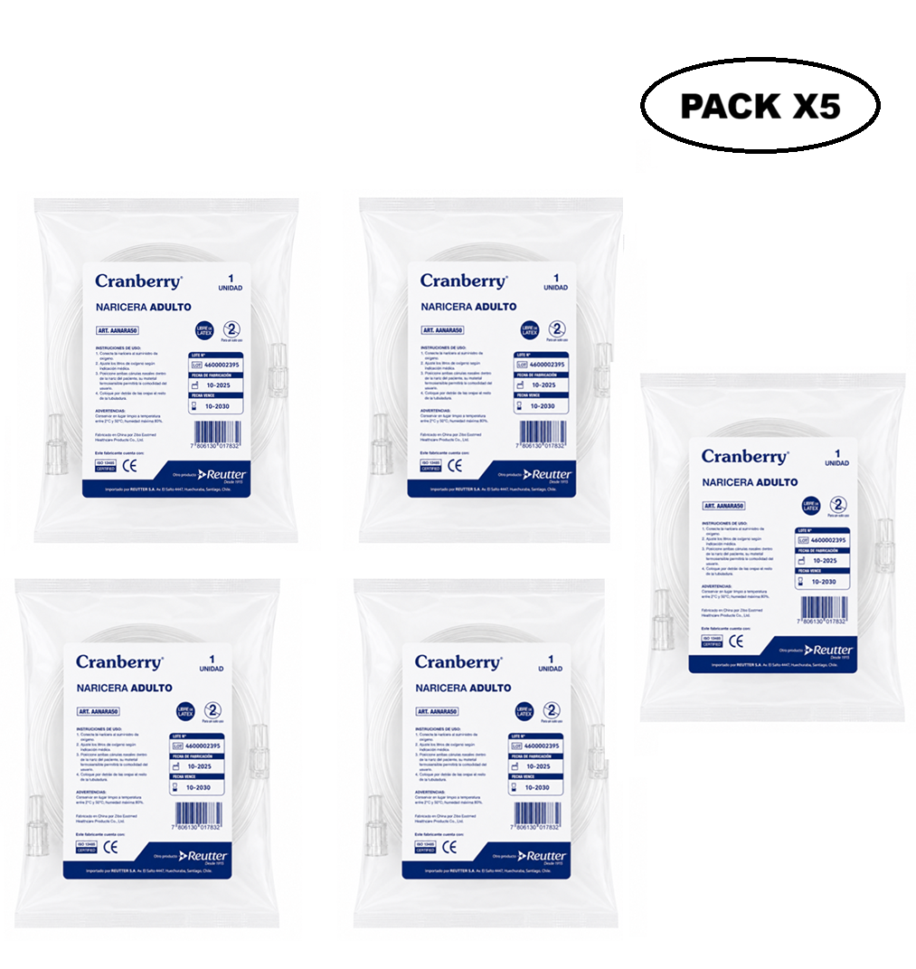 Canula Nasal De Oxigeno Naricera Bigotera Adulto Pack x 5
