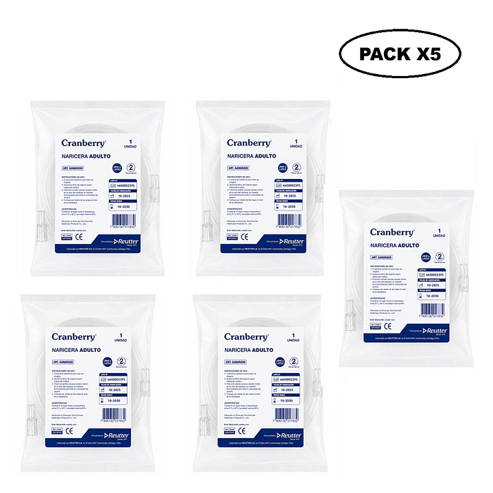 Canula Nasal De Oxigeno Naricera Bigotera Adulto Pack x 5 1