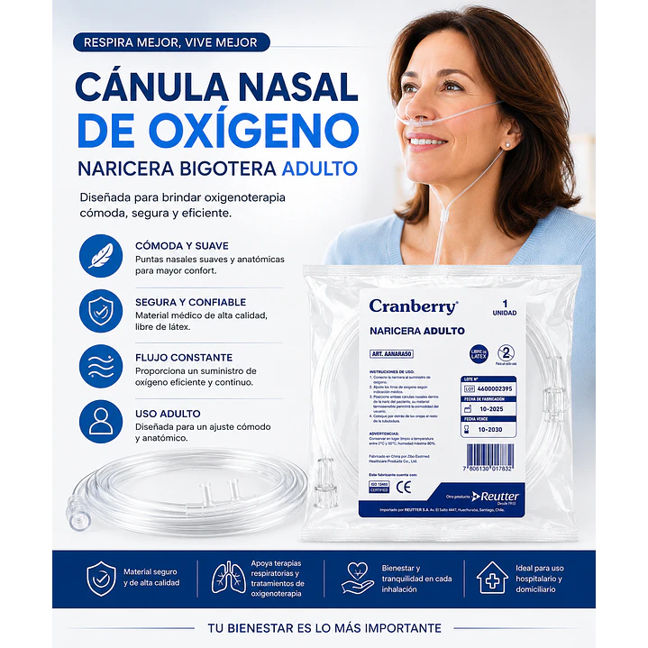 Canula Nasal De Oxigeno Naricera Bigotera Adulto Pack x 10 4