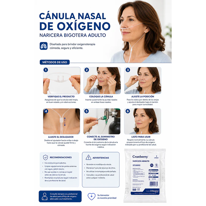 Canula Nasal De Oxigeno Naricera Bigotera Adulto Pack x 10 5