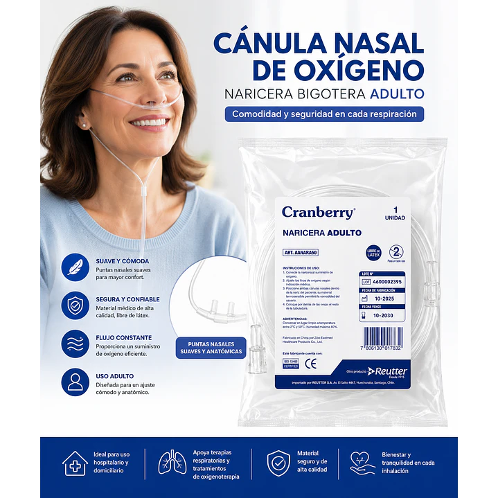 Canula Nasal De Oxigeno Naricera Bigotera Adulto Pack x 10 6