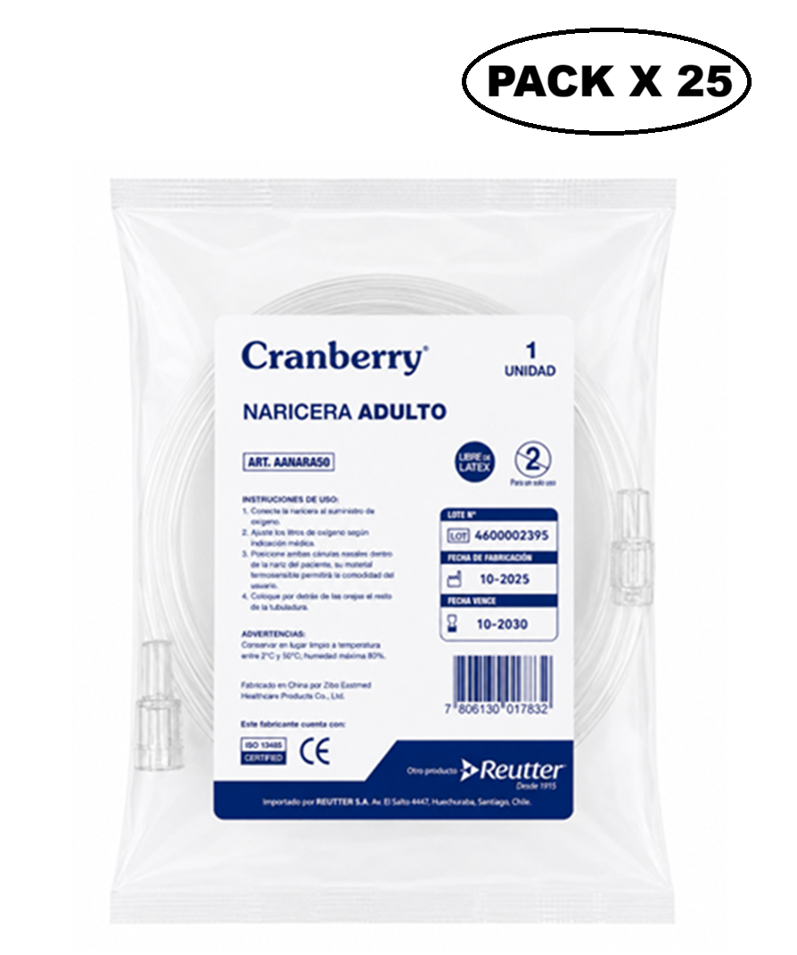 Canula Nasal De Oxigeno Naricera Bigotera Adulto Pack x 25