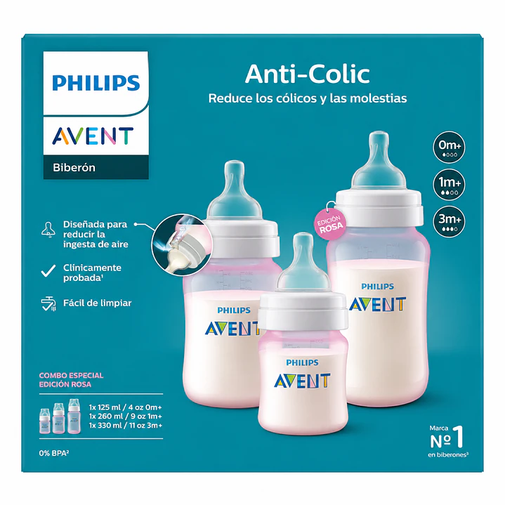 Set Avent Biberones Rosado 125ml 260ml y 330ml 2