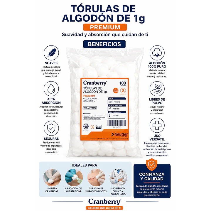 Torulas De Algodon 1g X100 Pack x 10 3