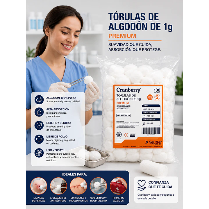 Torulas De Algodon 1g X100 Pack x 10 6