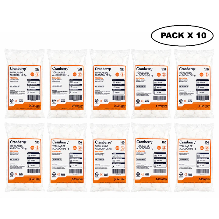 Torulas De Algodon 1g X100 Pack x 10 1