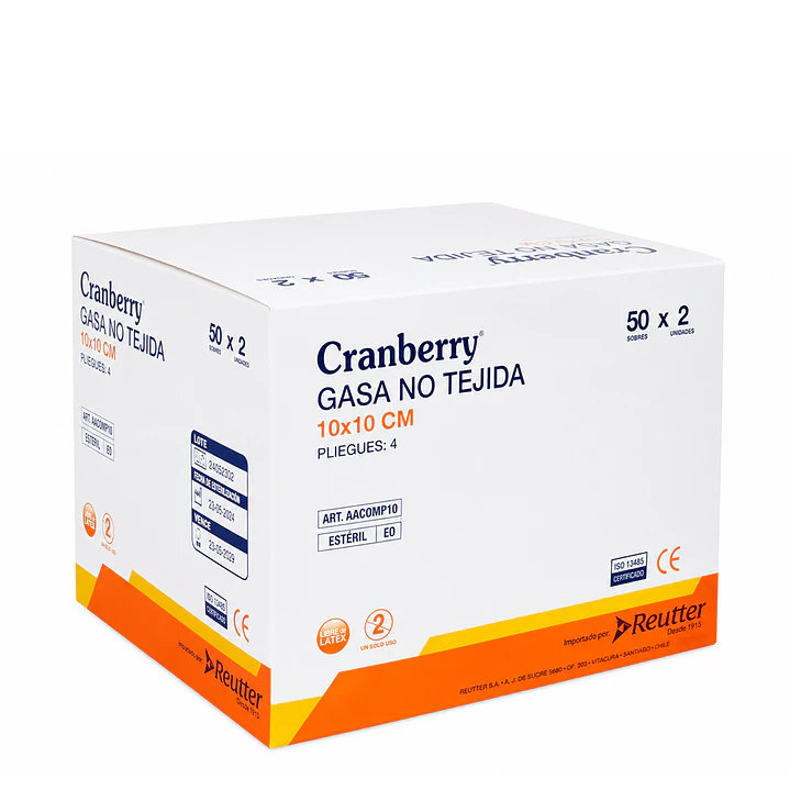 Gasa No Tejida Esteril Cranberry 10x10 cm Caja x50 Sobres 2
