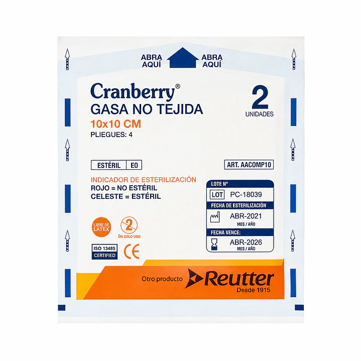 Gasa No Tejida Esteril Cranberry 10x10 cm Caja x50 Sobres 3