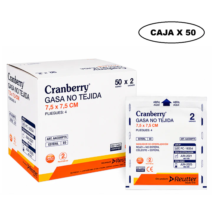 Gasa Estéril No Tejida Tamaño 7,5x7,5cm Caja x50 Sobres  1
