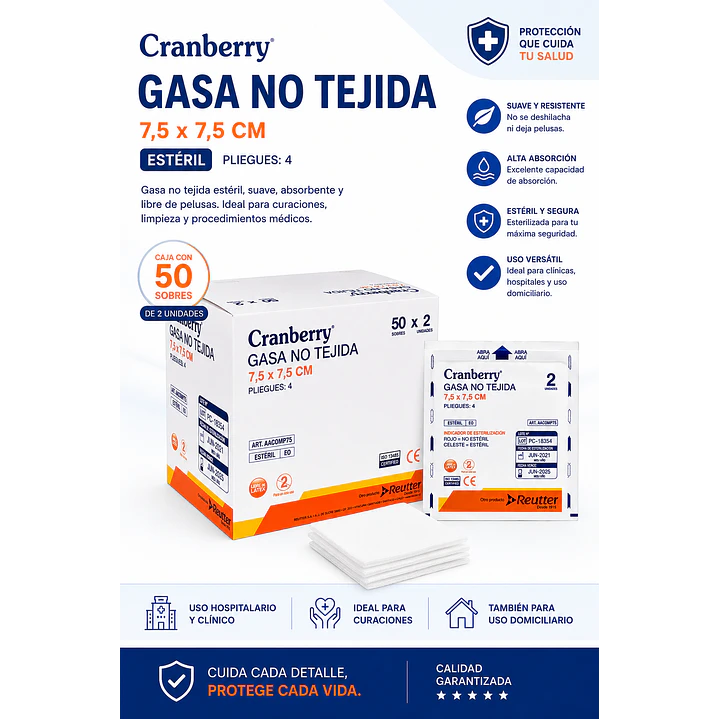 Gasa Estéril No Tejida Tamaño 7,5x7,5cm Caja x50 Sobres  5