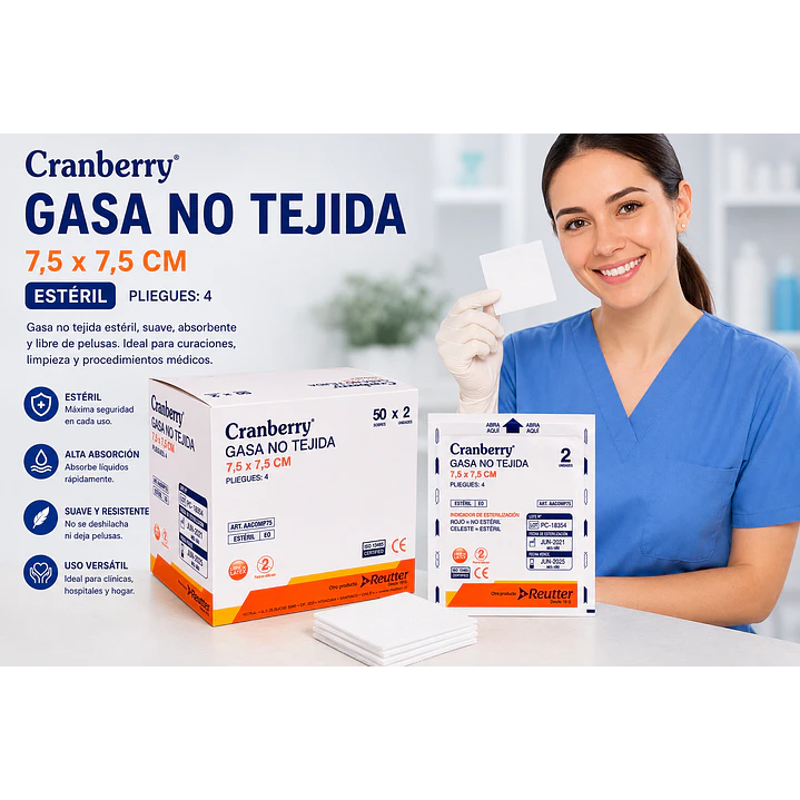 Gasa Estéril No Tejida Tamaño 7,5x7,5cm Caja x50 Sobres  6