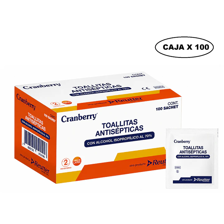 Toallitas Antisépticas Con Alcohol 70% X100 Sachets  1