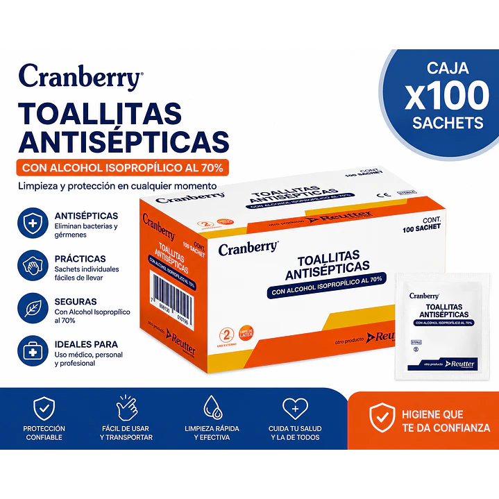 Toallitas Antisépticas Con Alcohol 70% Pack 2 Cajas x100 unidades  2
