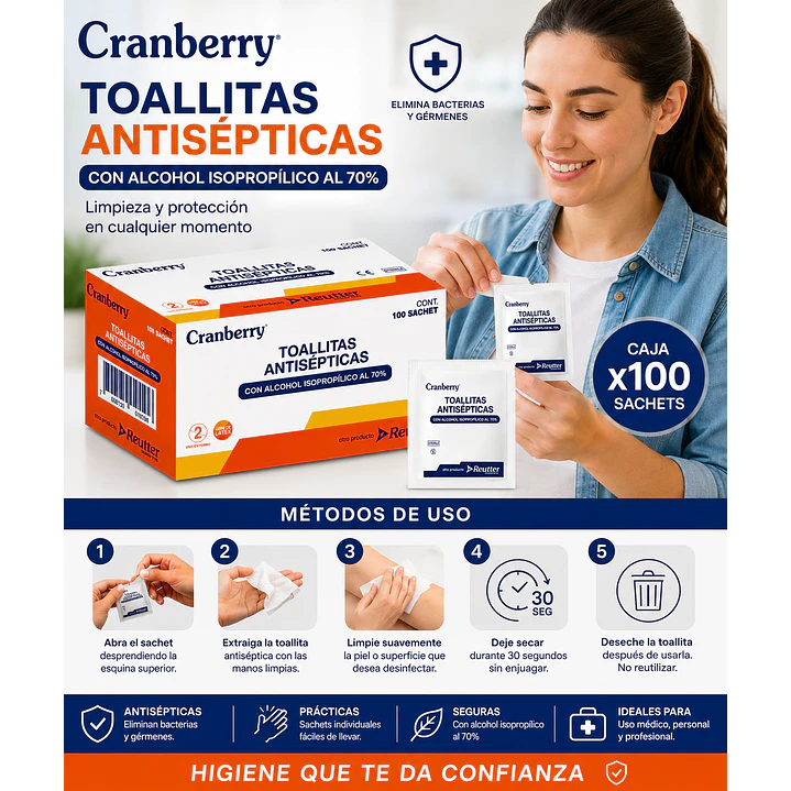 Toallitas Antisépticas Con Alcohol 70% Embalaje x100 Cajas  4