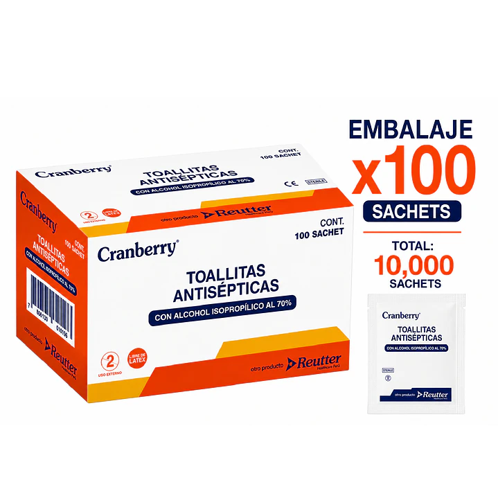 Toallitas Antisépticas Con Alcohol 70% Embalaje x100 Cajas  1