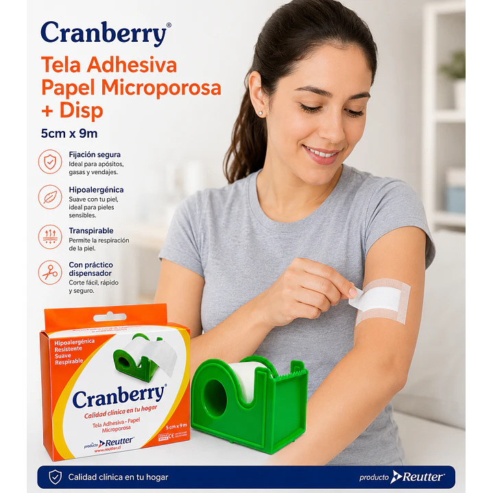 Tela Adhesiva Papel Microporosa + Disp Cranberry 5cmx9m Caja x6 4