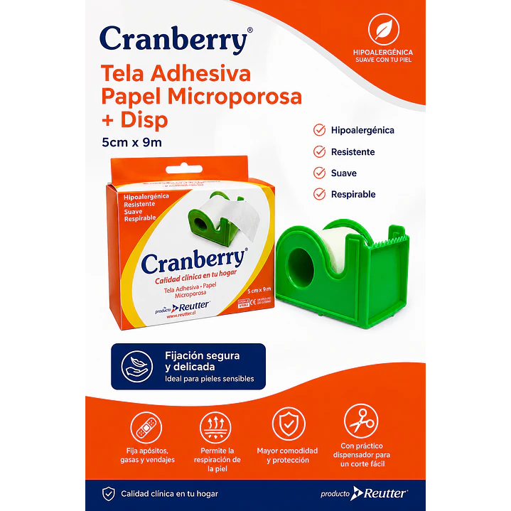 Tela Adhesiva Papel Microporosa + Disp Cranberry 5cmx9m Caja x6 5