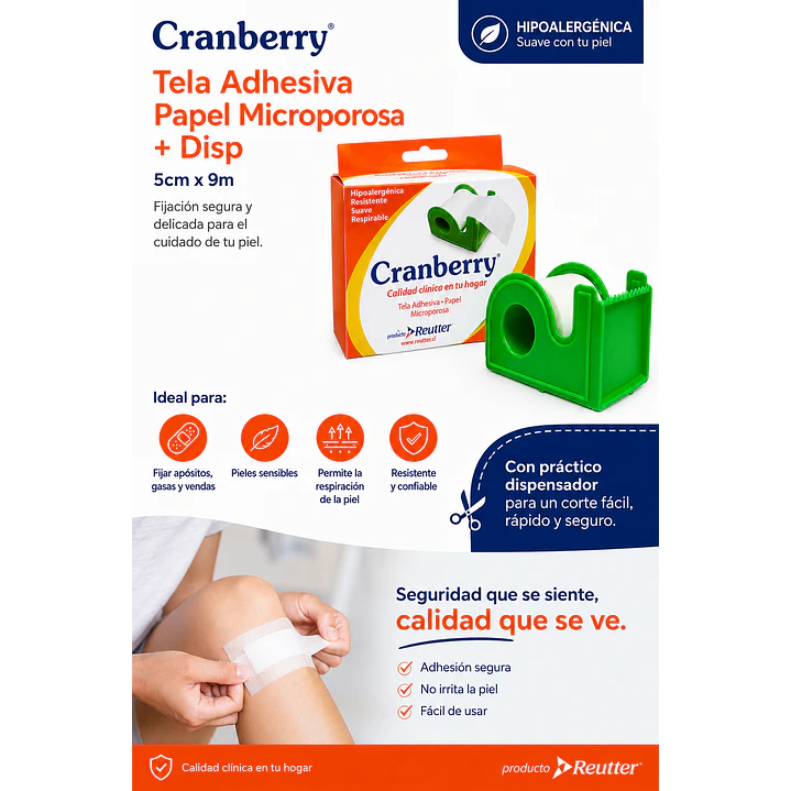 Tela Adhesiva Papel Microporosa + Disp Cranberry 5cmx9m Caja x6 6