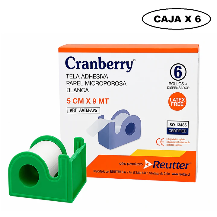 Tela Adhesiva Papel Microporosa + Disp Cranberry 5cmx9m Caja x6 1