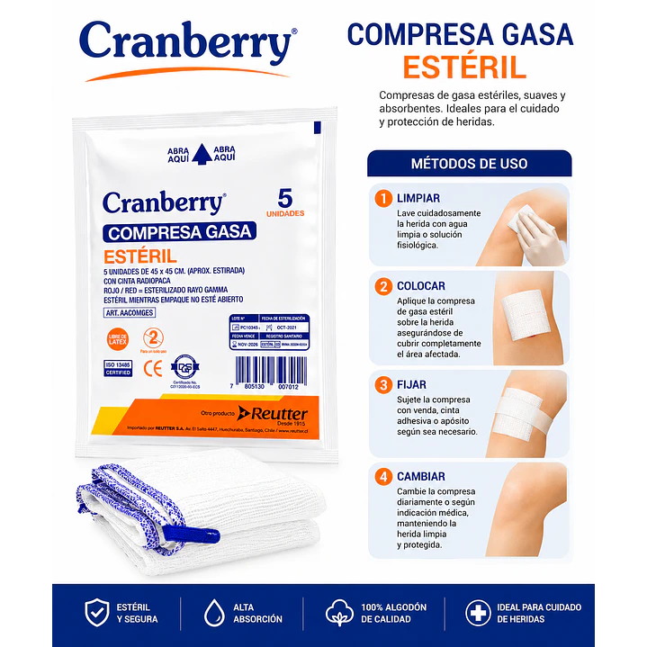 Compresa Gasa Estéril 45x45 (5 Unidades) 7