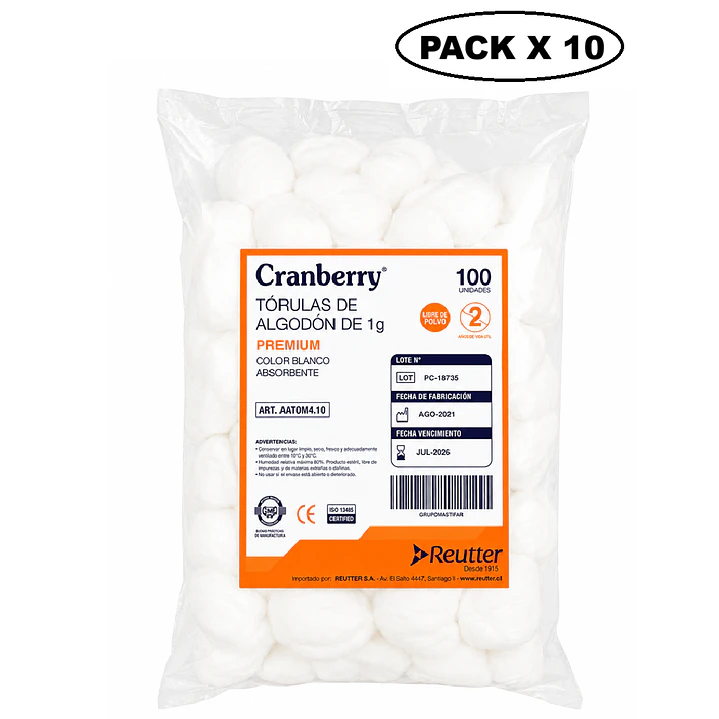 Torulas De Algodon 1g X100 Pack x 10 1