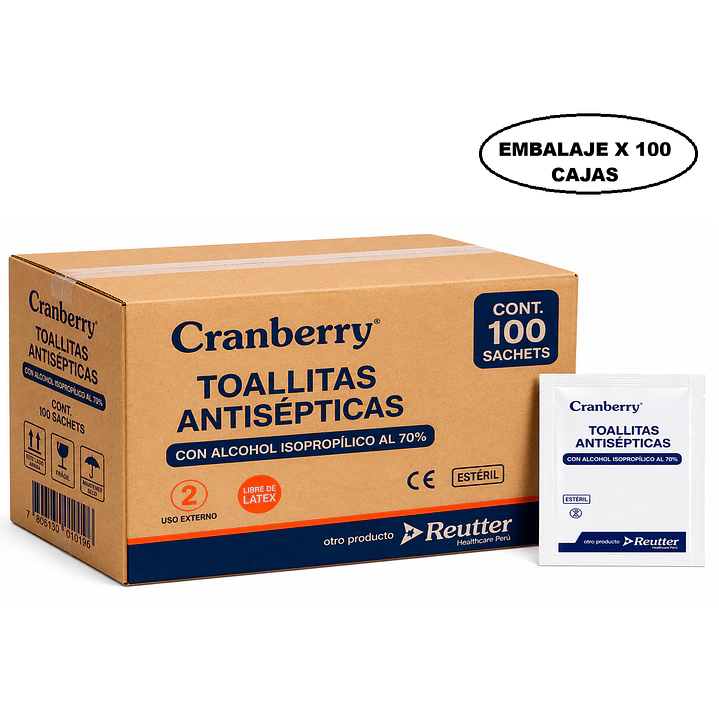 Toallitas Antisépticas Con Alcohol 70% Embalaje x100 Cajas  1