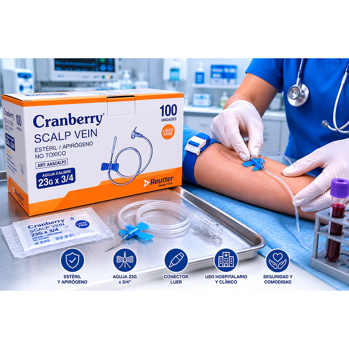 Mariposa Scalp Vein Cranberry 23g X 3/4 Caja x 100 3