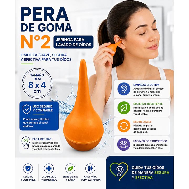 Pera de Goma N2 Jeringa para Lavado de Oídos 8x4cm 2
