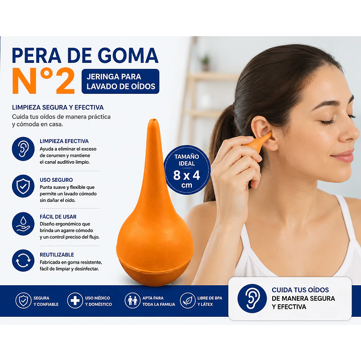 Pera de Goma N2 Jeringa para Lavado de Oídos 8x4cm 3