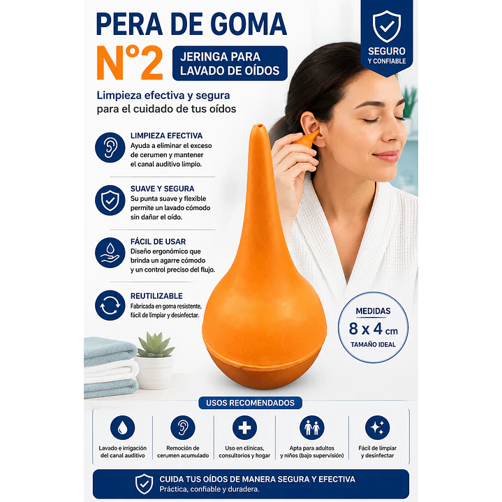Pera de Goma N2 Jeringa para Lavado de Oídos 8x4cm 4