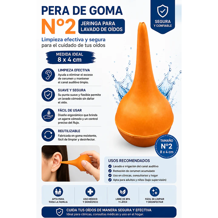 Pera de Goma N2 Jeringa para Lavado de Oídos 8x4cm 5