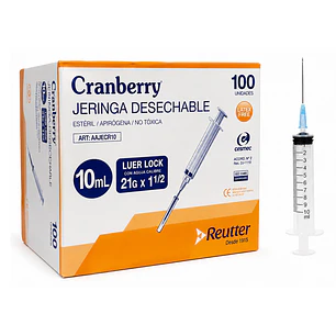 Jeringa Desechable Luer Lock 10ml 21G x 1 ½ Caja x100