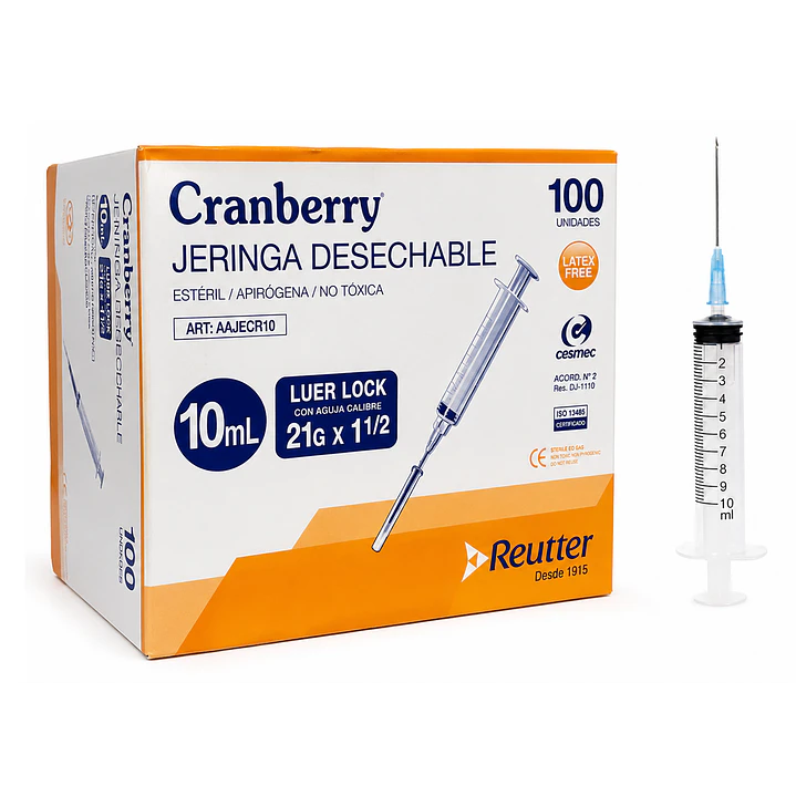 Jeringa Desechable Luer Lock 10ml 21G x 1 ½ Caja x100 1