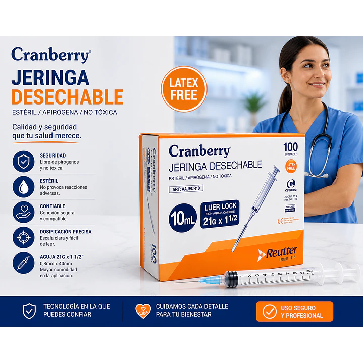 Jeringa Desechable Luer Lock 10ml 21G x 1 ½ Caja x100 3