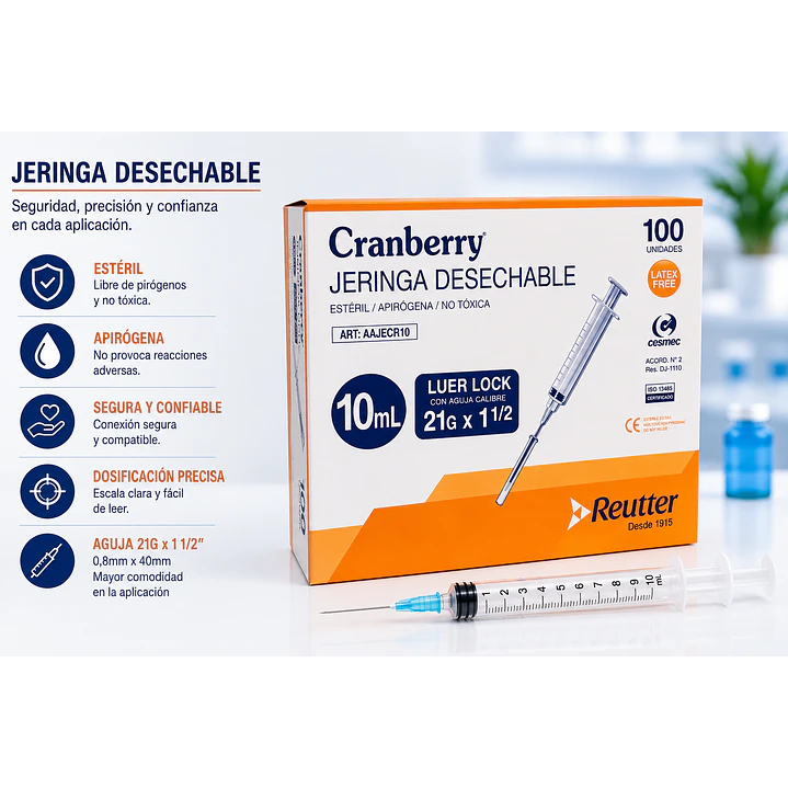 Jeringa Desechable Luer Lock 10ml 21G x 1 ½ Caja x100 4