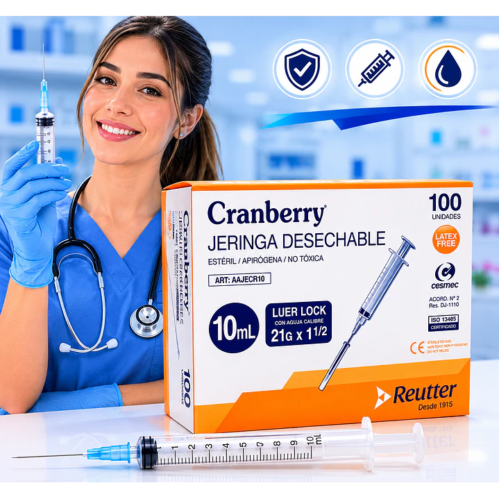 Jeringa Desechable Luer Lock 10ml 21G x 1 ½ Caja x100 5