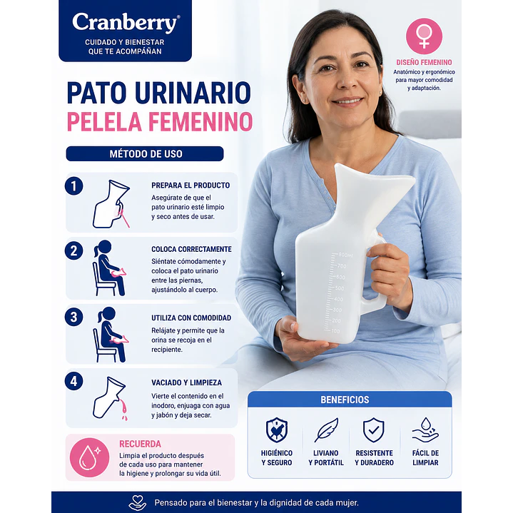 Pato Urinario Pelela Femenino Plástico 1 Litro Cranberry 4