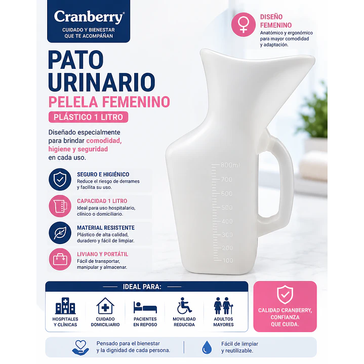 Pato Urinario Pelela Femenino Plástico 1 Litro Cranberry 3