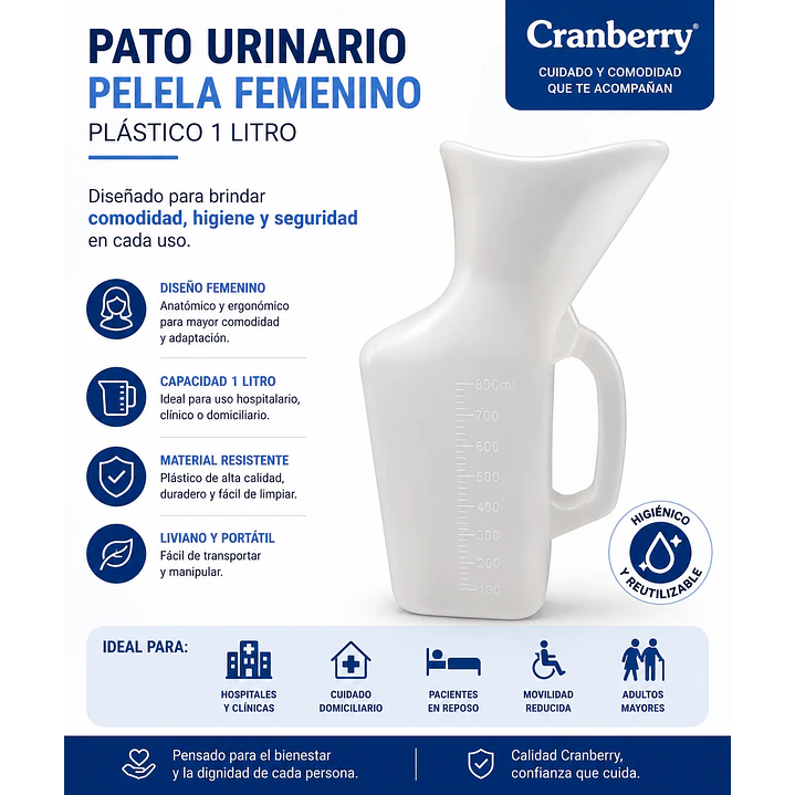 Pato Urinario Pelela Femenino Plástico 1 Litro Cranberry 6