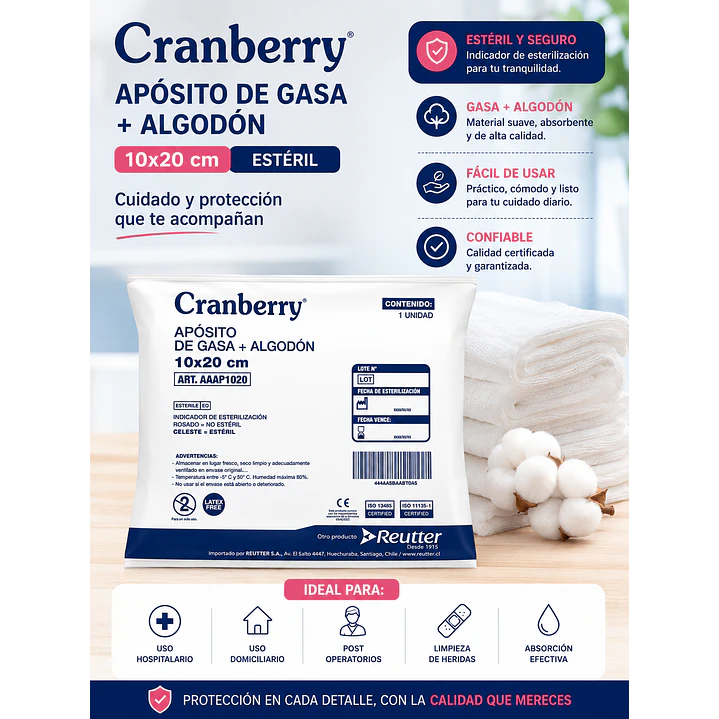 Aposito Gasa No Tejida + Algodon 10x20 Cranberry Bolsa X10 2