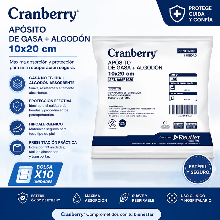 Aposito Gasa No Tejida + Algodon 10x20 Cranberry Bolsa X10 5