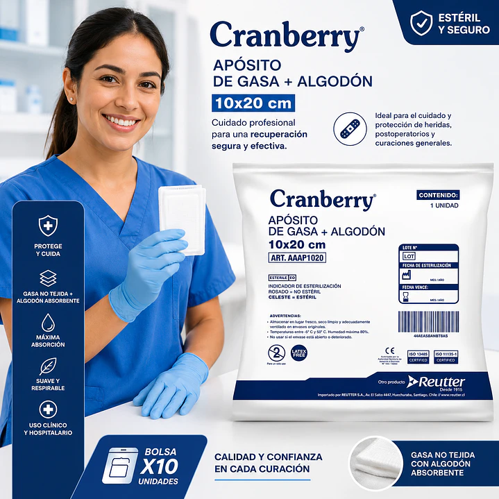 Aposito Gasa No Tejida + Algodon 10x20 Cranberry Bolsa X10 4