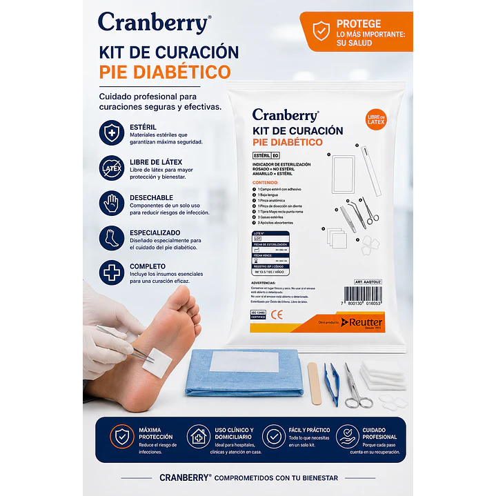 Kit De Curación Estéril Pie Diabetico Desechable Cranberry 2