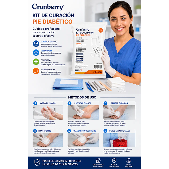 Kit De Curación Estéril Pie Diabetico Desechable Cranberry 4