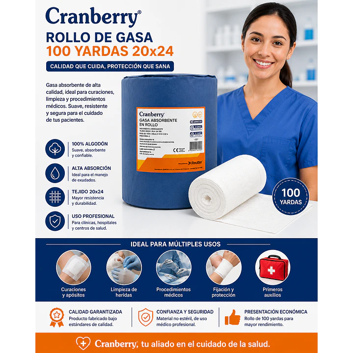 Rollo de Gasa Cranberry 100 Yardas 20x24 5