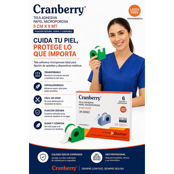 Tela Adhesiva Papel Microporosa 5cm X 9m Cranberry Caja x6 3