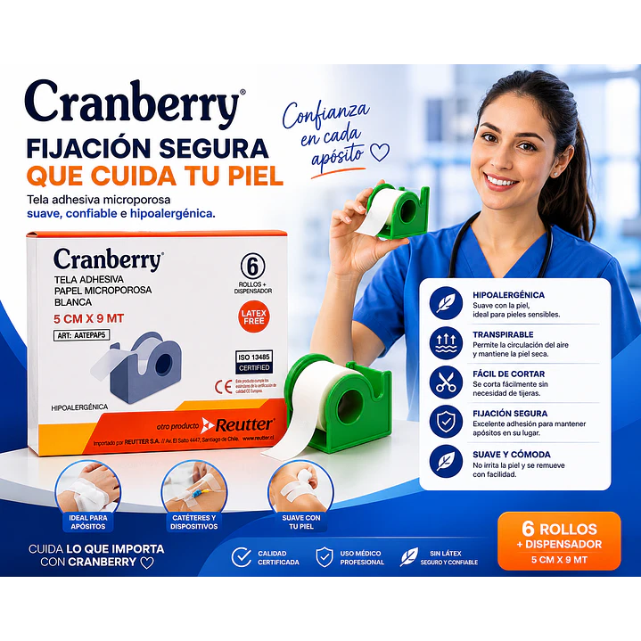 Tela Adhesiva Papel Microporosa 5cm X 9m Cranberry Caja x6 4