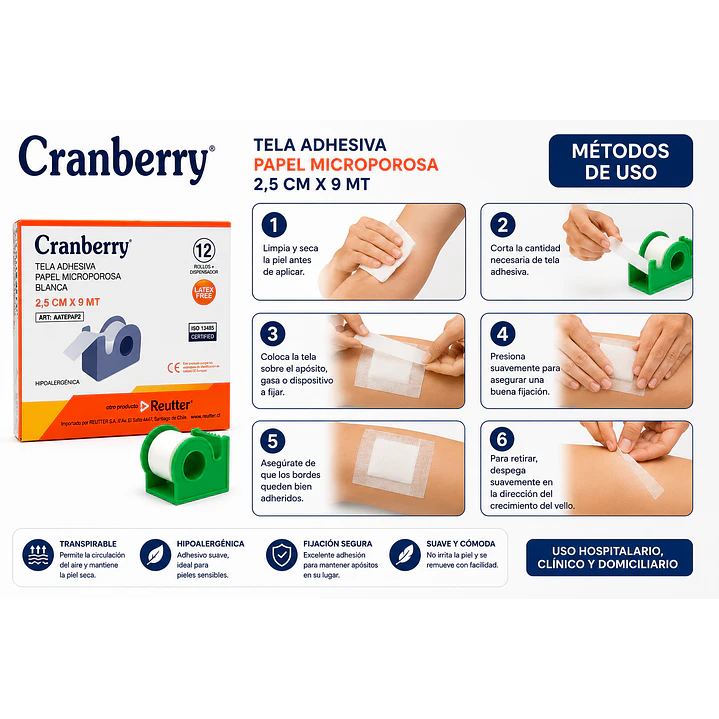 Tela Adhesiva Papel Microporosa + Disp 2.5cmx9m Cajax12 3